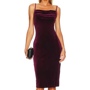 1 State Burgundy Port Velvet Bias Cut Cowl Neck Midi Slip Dress Y2K Glam Medium